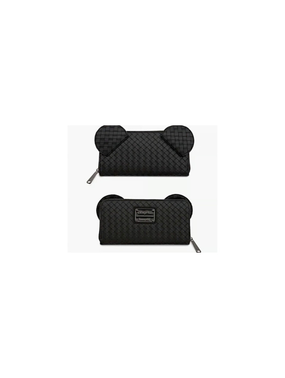 LOUNGEFLY - Disney Mickey Mouse Black Woven Wallet w/ Ears Logo Plaque NWT